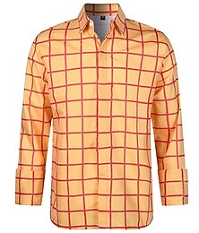 abordables -Hombre Camisa Comprobar camisa Camisa a cuadros Cuadros amarillos Fiesta Trabajo Amarillo Azul Marino Naranja Manga Larga Cuello Vuelto Primavera & Otoño Ropa Estampado