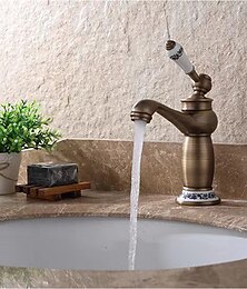 abordables -robinet mitigeur d'évier de salle de bain vintage, robinets de lavabo monobloc à poignée unique montés sur le pont, robinets d'eau de style rétro mono tuyau chaud et froid