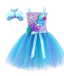 cheap -The Little Mermaid Ariel Dress Flower Girl Dress Tulle Dresses Girls' Movie Cosplay Cosplay Blue Children's Day Masquerade Wedding Wedding Guest Dress