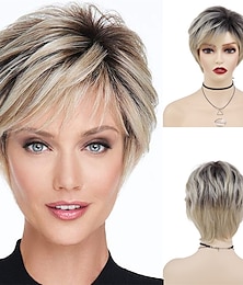 baratos -perucas loiras sintéticas com franja para mulheres peruca curta penteado natural raízes escuras cabelo ombre perucas de alta qualidade em linha reta