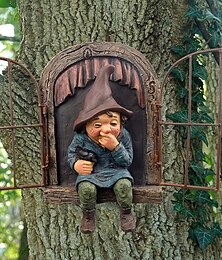 cheap -Yard Decorations, 1pc Garden Gnome Statue Ornaments, Gnome Out Of The Window Tree Decoration Garden Decoration Elf From The Door Tree Hugging Polyresin Ornaments Crafts For Christmas Indoor Outdoor