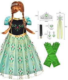 cheap -Frozen Fairytale Princess Anna Flower Girl Dress Theme Party Costume Tulle Dresses Girls' Movie Cosplay Cosplay Halloween  Green (With Accessories) Dress Carnival Masquerade World Book Day Costumes