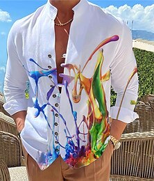 economico -Per uomo Gradiente Camicia Camicia con bottoni Manica lunga Di tendenza Originale Informale Esterno Da mare Giornaliero Autunno Primavera estate Colletto alla coreana Stampa Giallo Blu Verde Grigio