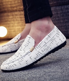 economico -mocassini slip-on stampati bianchi da uomo – scarpe da guida leggere e casual in tela con suola in gomma per l'estate, i viaggi e l'uso quotidiano