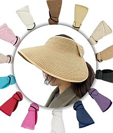 economico -cappello di paglia vuoto pieghevole estivo portatile protezione solare per esterni cappello da spiaggia anti-ultravioletto con ombrellone a bordo grande