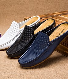 cheap -Men's Sandals Clogs & Mules Moccasin Outdoor Slippers Fitness & Cross Training Shoes Walking Casual British Beach Home Daily Leather Cowhide Breathable Loafer Black White Blue Summer Spring