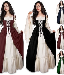 baratos -Retro Vintage Medieval Renascentista Vestidos chemise Overdress Senhora Viking Elfo Mulheres Poá Casual / Diário Vestido
