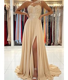 abordables -Robe de bal en A-Line robe sexy invitée de mariage robe de cour train sans manches une épaule chiffon avec fente appliqués robe masquée 2025