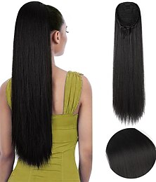 abordables -28 extensions de queue de cheval cordon long et droit faux queue de cheval clip doux naturel dans l'extension de cheveux synthétique résistant à la chaleur postiche