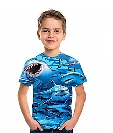 cheap -Kids Boys T shirt Tee Graphic Animal Shark Short Sleeve Crewneck Children Top Outdoor 3D Print Sports Fashion Daily Summer Blue 2-13 Years