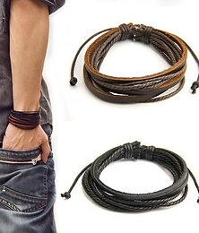 cheap -Men's Men Women 1PC Cuff Links Vintage Bracelet Loom Bracelet Gift Beach Retro Adjustable Simple European Black Brown