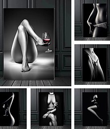 baratos -People Wall Art Canvas Sexy Nude Women Prints Painting Artwork Picture Cigarett Red Wine Figure Home Decoration Décor Rolled Canvas No Frame Unframed