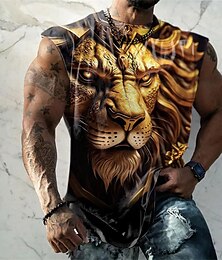 preiswerte -Der König der Löwen, Herren-Grafikweste, Herren-Oberteil, ärmelloses Hemd für Tiere, Rundhalsausschnitt, Kleidung, Bekleidung, 3D-Druck, täglich, Sport, Mode, Designer, Muskel, lässig, schwarze