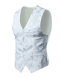 economico -Per uomo Gilet Da tutti i giorni Per uscire Festival Lavoro Essenziale Primavera & Autunno Tasche Lino Traspirante Morbido Comodo Con stampe Monopetto A V Standard Bianco / Bianco Nero Gilet