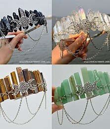 economico -Accessori da Strega in Cristallo Naturale Elettroplaccato Nero Elettroplaccato Colorato Bianco Catena Corona Fascia per Capelli per la Notte di Walpurgis