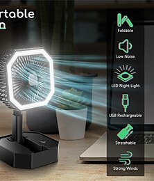 cheap -Portable Fan Rechargeable Adjustable Height Angle With LED Light USB Foldable Mini Fan Personal Fan for Travel Office Home