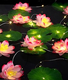economico -luci stringa di loto alimentate ad energia solare 2m 20leds ghirlanda impermeabile esterna luce giardino stagno cortile decorazione vacanza luce paesaggio (5 fiori e 5 foglie)