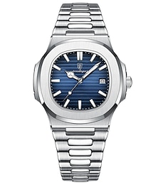 voordelige -poedagar luxe horloge zakelijke waterdichte mannelijke klok lichtgevende datum roestvrijstalen vierkante quartz herenhorloge