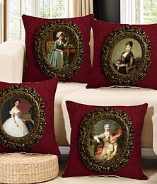 billige -vintage portræt dobbelt side pudebetræk 4 stk victorian blødt dekorativt firkantet pudebetræk pudebetræk til soveværelse stue sofa sofa stol