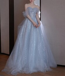 abordables -Robe de soirée trapèze élégante, robe de mariée, longueur au sol, sans manches, épaules dénudées, paillettes, robe à paillettes pour impressionner 2025