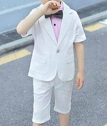 cheap -3 Pieces Kids Boys Suit & Blazer Shirt & Shorts Outfit Solid Color Short Sleeve Cotton Set Casual Fashion Cool Summer Spring 7-13 Years Black White Blue