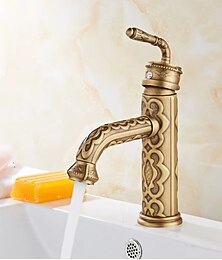 お買い得  -ビンテージのバスルーム シンク ミキサーの蛇口、360 回転式スパウト レトロな一体型洗面台の洗面台の蛇口、アンティークの水栓、シングル ハンドルの 1 つの穴のデッキ、ホット ホースとコールド ホースが取り付けられています。