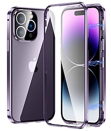 رخيصةأون -حافظة هاتف لجهاز iPhone 15 Pro Max Plus iPhone 14 13 12 11 Pro Max Plus واقي عدسة كاميرا مزدوج الجانب بجذب مغناطيسي زجاج مقسى بلون ثابت
