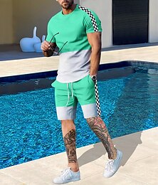 abordables -Homme Graphique Bloc de Couleur 2 pièces Ensembles de tees Ensemble short et T-shirt Tenues De T-shirts Manche Courte Col ras du cou Designer Occasionnel Confortable Extérieur Vacances Quotidien
