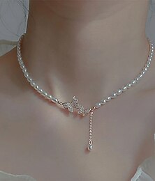 abordables -Collar Perla Cromo Mujer Moda Personalizado Lujo Clásico Gargantillas Para Boda Invitado a la boda Pedida