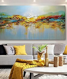 economico -pittura a olio fatta a mano dipinta a mano arte della parete lago di montagna paesaggio decorazione della casa arredamento telaio allungato pronto da appendere