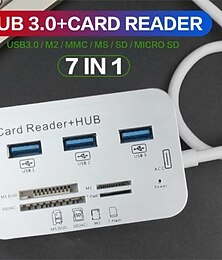 abordables -Lector de tarjetas 7 en 1 con 3 puertos usb 3.0 lector de tarjetas de memoria externa de alta velocidad integrado msmicro sdsd/mmcm2tf ranuras para tarjetas adaptador de aleación de aluminio abs