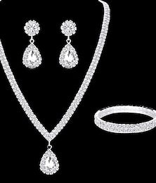 baratos -Conjuntos de joias de noiva de três peças, brincos de liga de strass, colar, pulseiras, feminino, elegante, simples, luxuoso, corrente de tênis, conjunto de joias para festa de casamento, noivado à noite
