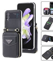 voordelige -telefoon hoesje Voor Samsung Galaxy Z Flip 5 Z Flip 4 Z Flip 3 Wallet Card Case Draagbaar Rits Kaartsleuf Effen PC PU-nahka