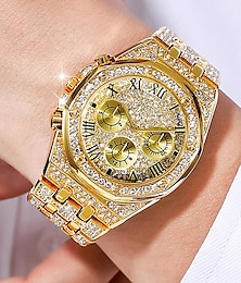 cheap -Men Quartz Watch Large Dial Rhinestone Business Chronograph Decoration Stainless Steel Watch