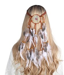 baratos -Apanhador de sonhos boêmio bandana de pena cigana headpiece pena borla elástico faixa de cabelo frisada hippie acessórios de fantasia para mulheres e meninas