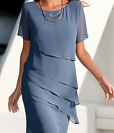 Χαμηλού Κόστους -Γυναικεία Φόρεμα εργασίας Φόρεμα σε ευθεία γραμμή Φορέματα σιφόν Μοντέρνα Μίντι φόρεμα Πολυεπίπεδο Στρογγυλή Ψηλή Λαιμόκοψη Κοντομάνικο Σκέτο Χαλαρή Εφαρμογή Κρασί Θαλασσί Πράσινο του τριφυλλιού