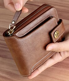 お買い得  -クレジットカードホルダー財布 メンズPUレザーソリッドカラー ビジネス財布 カードホルダー ジッパー＆ボタン付き バレンタインデーギフト