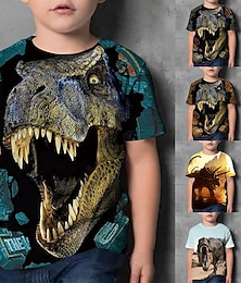 ieftine -Copii Băieți Tricou Manșon scurt Dinozaur Imprimare 3D Bloc Culoare Animal Crewneck Uscare rapidă Albastru piscină Galben Kaki Copii Topuri Vară De Bază Șic Stradă Casual 3-12 ani