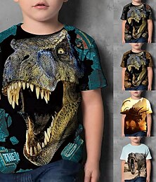 Χαμηλού Κόστους -Παιδιά Αγορίστικα Κοντομάνικη μπλούζα Κοντομάνικο Κοντομάνικο Δεινόσαυρος 3D εκτύπωση Συνδυασμός Χρωμάτων Ζώο Λαιμόκοψη Γρήγορο Στέγνωμα Θαλασσί Κίτρινο Χακί Παιδιά Άριστος Καλοκαίρι / Βασικό