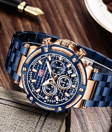 preiswerte -MINI FOCUS Chronograph Multifunktionale Quarz Herren Uhren Luxus Edelstahl Armband Business männliche Uhr Wasserdicht relogio masculino