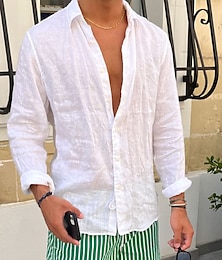 ieftine -Bărbați Cămașă cămașă de in Cămașă de vară Cămașă de plajă Alb Roz Îmbujorat Albastru piscină Manșon Lung Simplu Rever Primavara vara Casual Zilnic Îmbrăcăminte