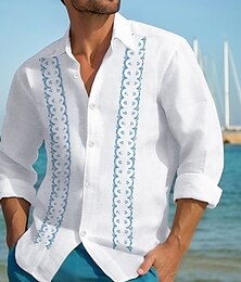 abordables -Hombre camisa de lino Camisa casual Camisa de verano Camisa de playa Blanco Azul Piscina Caqui Manga Larga A Rayas Diseño Primavera verano Hawaiano Festivos Ropa Estampado