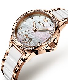 levne -olevs dámské mechanické hodinky kreativní minimalistická móda ležérní analogové náramkové hodinky automatický samonatahovací svítící kalendář vodotěsné keramické hodinky pro ženy dárek dámské hodinky