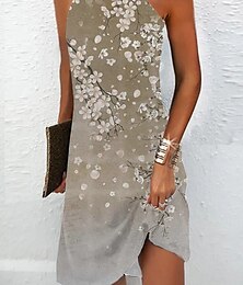 abordables -Robe Mini Femme Robe Petite Robe d'été Robe Slip Robe Active Mode Streetwear Plein Air Vacances Quotidienne Coupe Régulière Ombre Florale Marbre Sans Manches Col Halter Bleu Marine Bleu