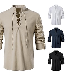 cheap -Knight Ritter Viking Celtic Knight Medieval Renaissance 17th Century Blouse / Shirt Cosplay Costume Men's Drawstring Costume Vintage Cosplay Casual Daily Renaissance Fair Long Sleeve Medium Length