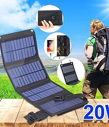 halpa -20W Portable Solar Charger 5V Foldable Solar Panel With USB Port Compatible With Cell Phone Digital SLR Power Bank For Outdoor Camping Hiking RV Trip