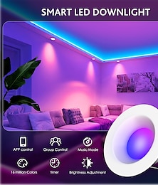 abordables -Éclairage encastré à led intelligent rgbcw changement de couleur wifi peut s'allumer avec déflecteur garniture rétrofit downlight compatible avec alexa&amp; contrôle de l'application assistant google
