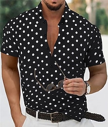 economico -Per uomo Camicia Camicia Estiva Camicia casual Camicia da Spiaggia Camicia con Bottoni Nero Bianco Rosso Verde Manica Corta A Pois Bavero Vacanza Quotidiano Abbigliamento Cotone Misto Cotone Moda
