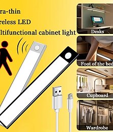 cheap -Sensor Night Lamp 1Pack USB Rechargeable Magnetic Under Cabinet Lights, Wall Motion Warodrobe Light Under Led Cabinet Lights Battery Powered Operated Night Closet Lights for Bedroom Wardrobe Stairs