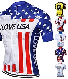 cheap -Men's Cycling Jersey I LOVE USA Pattern Short Sleeve Bike Jersey Top with 3 Rear Pockets Quick Dry Lightweight Soft Wicking Grey Sports Clothing Apparel